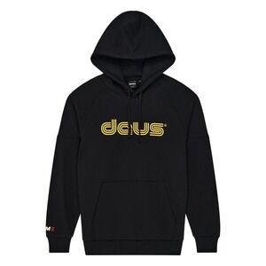 Deus Ex Machina‎ Mens Logo Hoodie Black Yellow Raglan Pullover Sweatshirt M